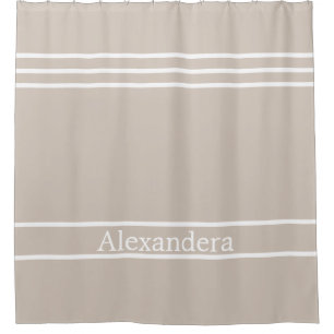 Rideaux De Douche Tan De Sable Taupe Blanc Stripé Côtier Nautique