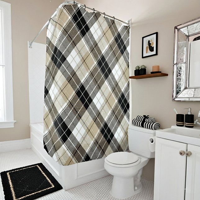 Rideaux De Douche Tan et plaid noir (Créateur téléchargé)