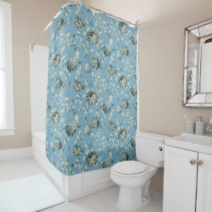 Rideaux De Douche Tansy bleu Toile floral vintage moderne bleu