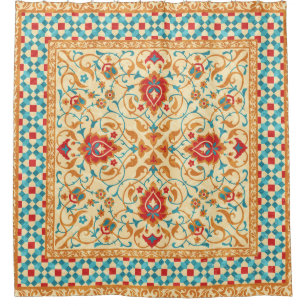 Rideaux De Douche Tapis oriental, motif fleurie ornementale.