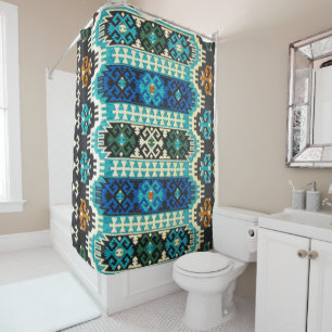Rideaux De Douche Tapis persan turc oriental bleu vert