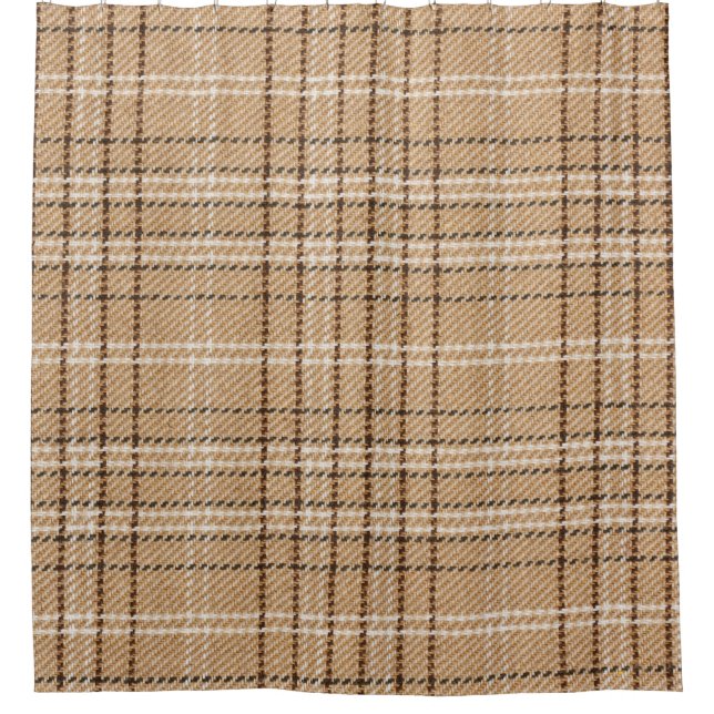 Rideaux De Douche Tartan Beige : Tissu Plaid Classique. (Devant)