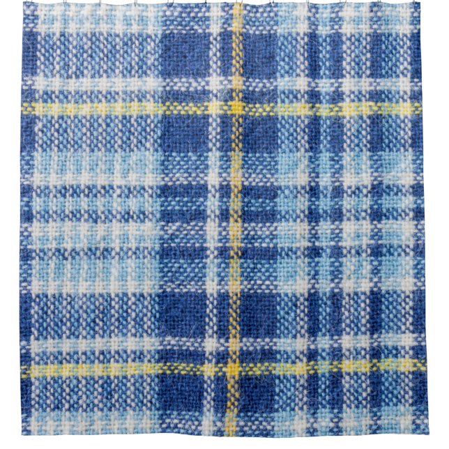 Rideaux De Douche Tartan bleu et jaune ou arrière - plan plaid pour  (Devant)