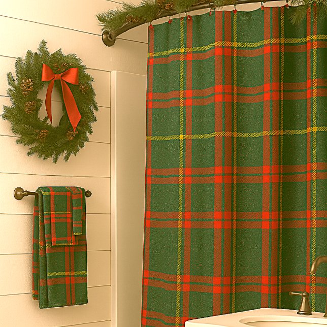 Rideaux De Douche Tartan de Noël  Rouge Vert  Carreaux  (“Christmas tartan shower curtain and towel set”)
