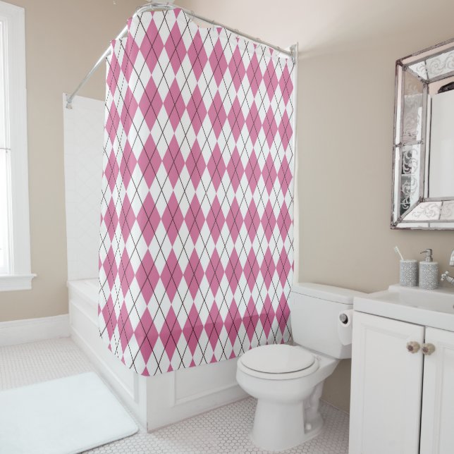 Rideaux De Douche Tartan des années 70 rose (En situation)