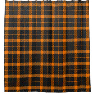 Rideaux De Douche Tartan d'Halloween plaid. Motif écossais en orange