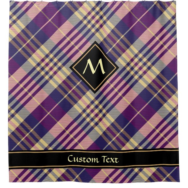 Rideaux De Douche Tartan mauve, or et bleu (Devant)