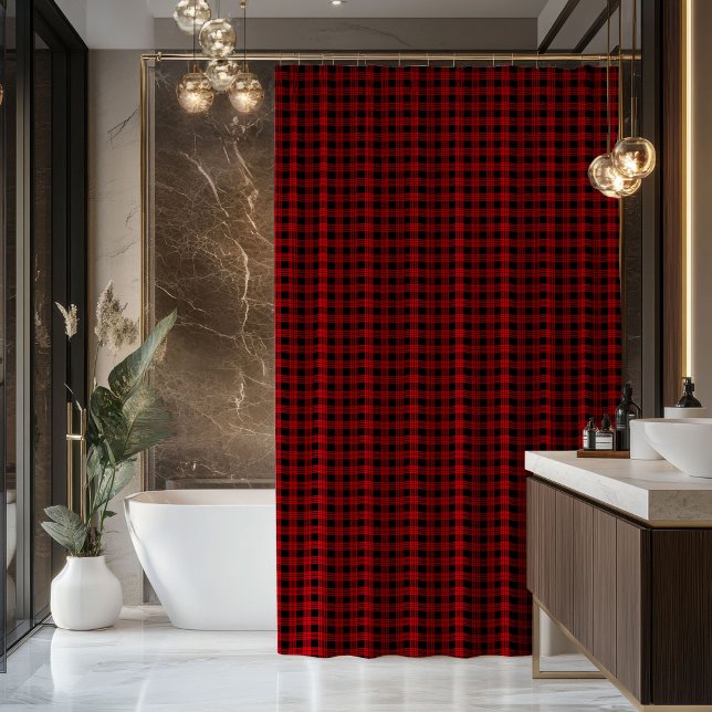 Rideaux De Douche Tartan Plaid Curtain Red Black Gift for Couple (Tartan Plaid Curtain Red Black Gift for Couple)