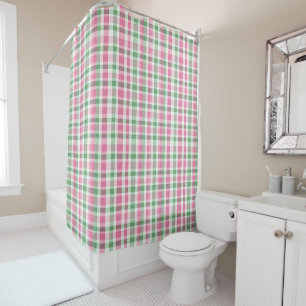 Rideaux De Douche Tartan Plaid Rose Et Vert À damiers Motif