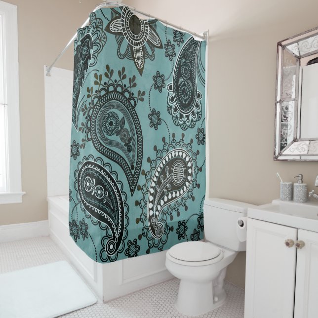 Rideaux De Douche Tartan sarcelle foncé (En situation)