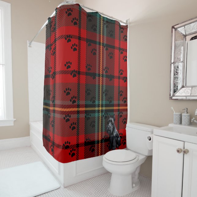 Rideaux De Douche Tartan Terrier écossais (Scotty).  (En situation)