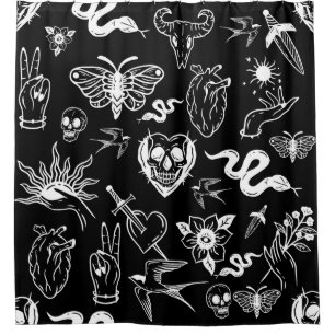 Rideaux De Douche tatouage cœur humain serpent papillon de nuit poig