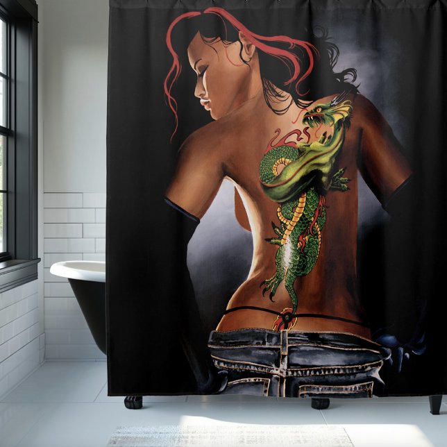 Rideaux De Douche Tatouage de femme dragon de fantasy gras (Créateur téléchargé)