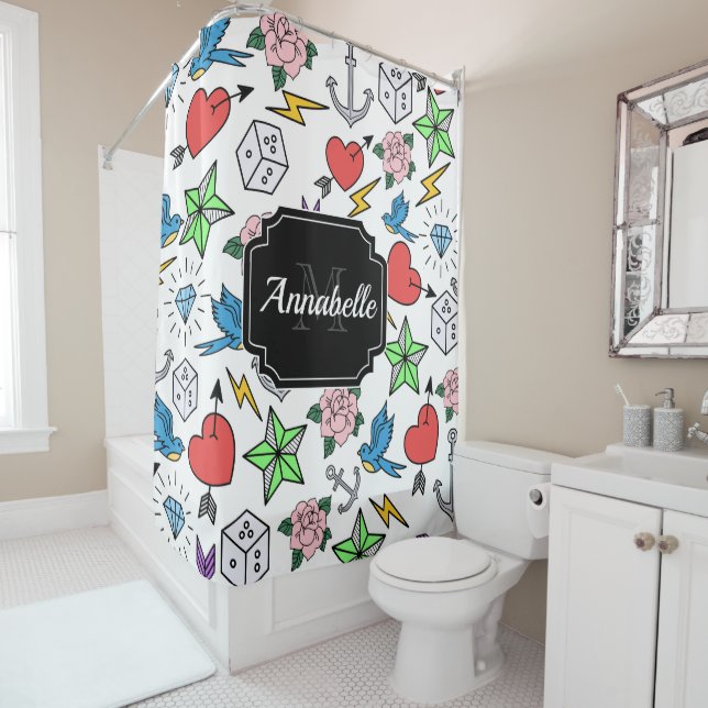 Rideaux De Douche Tatouage de la vieille école (En situation)