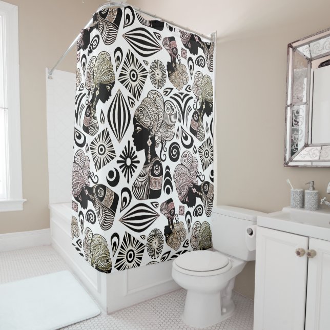 Rideaux De Douche Tatouage Tribal Portrait de Fille Africaine (En situation)