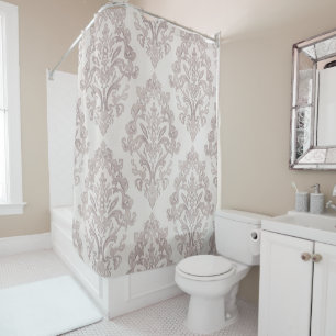 Rideaux De Douche Taupe Doux Damassé Aquarelle Floral Classique