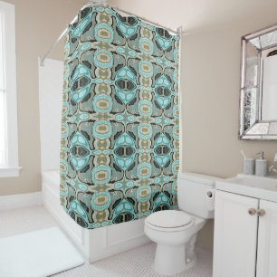 Rideaux De Douche Taupe Turquoise Aqua Turquoise Bali Motif Batik