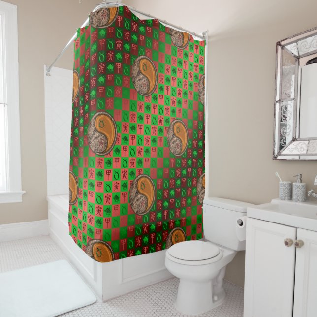 Rideaux De Douche Taureau & Tigre de Bois (En situation)