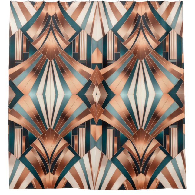 Rideaux De Douche Teal Copper Geometric Skyscraper Neo Art Deco (Devant)