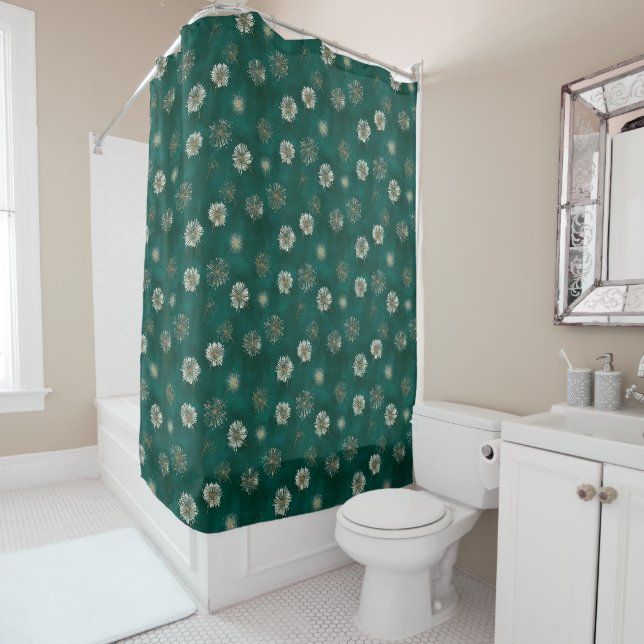 Rideaux De Douche Teal Dandelion Pattern  (En situation)