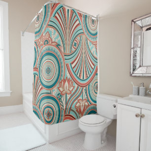 Rideaux De Douche Teal et Coral Nouveau Flow 