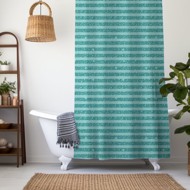Rideaux De Douche Teal Green Glitter Style Horizontal Stripes (Créateur téléchargé)