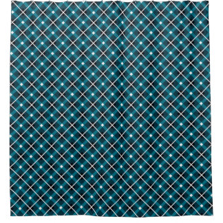 Rideaux De Douche Teal & Navy Geometric Grid Pattern