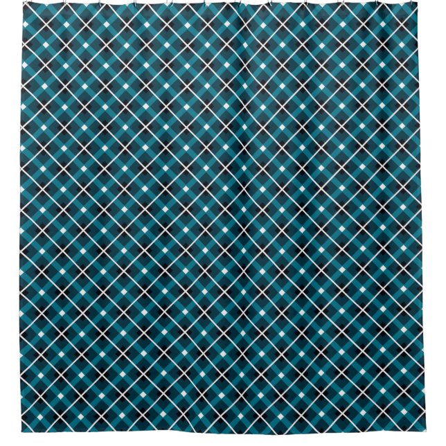 Rideaux De Douche Teal & Navy Geometric Grid Pattern (Devant)