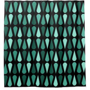 Rideaux De Douche Teardrops du milieu du siècle rétro Turquoise noir