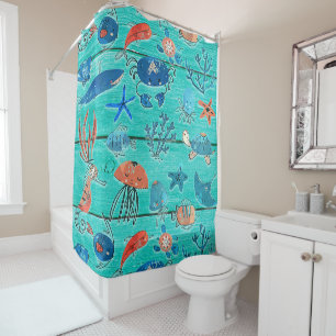 Rideaux De Douche Teckel sarcelle rustique et amis fantaisistes sous
