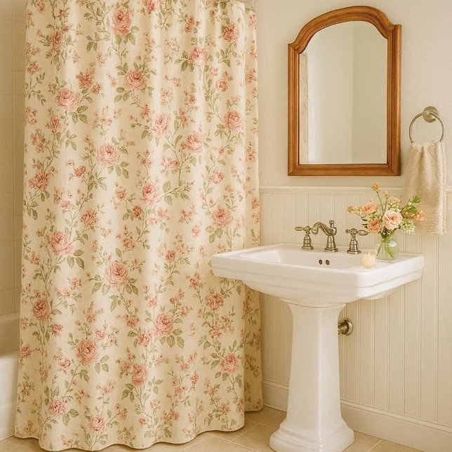 Rideaux De Douche Teinte de pêche Rose Florale   (Créateur téléchargé)