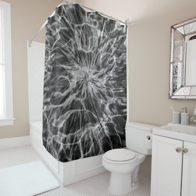 RIDEAUX DE DOUCHE TEINTURE NOIRE BLANCHE  (En situation)