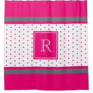 Rideaux De Douche Tendance rose chaud et argent rayé Monogramme