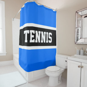 Rideaux De Douche TENNIS Fun Sporty Bleu Bleu Bleu Bleu Noir Blancs