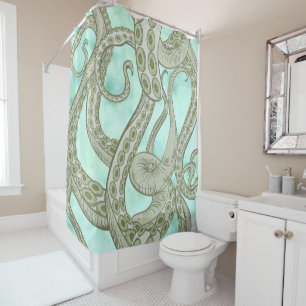 Rideaux De Douche Tentacles de pieuvre à l'aquarelle verte