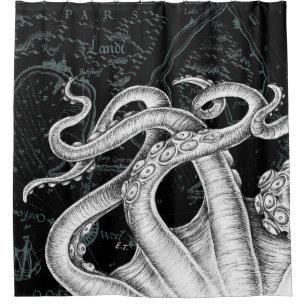 Rideaux De Douche Tentacles de poulpe Carte Vintage Noir