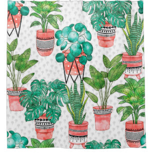 Rideaux De Douche Terra cotta Pots Aquarelle Maison Plantes sans cou