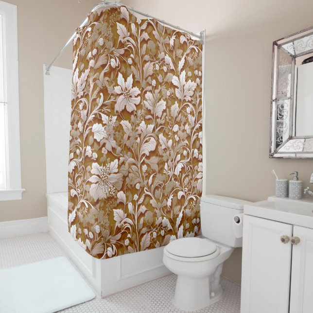 Rideaux De Douche Terracotta Burnt Orange Boho botanique moderne (En situation)
