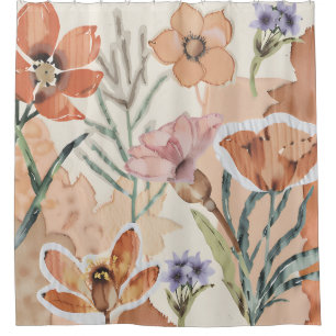 Rideaux De Douche Terracotta Fleur sauvage Boho rustique Décor de sa