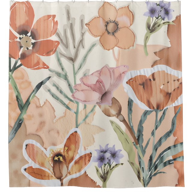Rideaux De Douche Terracotta Fleur sauvage Boho rustique Décor de sa (Devant)