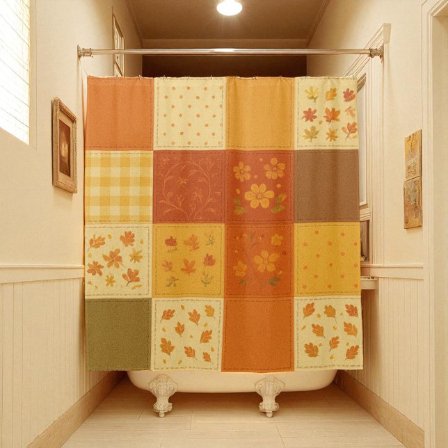 Rideaux De Douche Terracotta Jaune Patchwork Quilt Rustique Agritour (Terracotta Yellow Patchwork Quilt Rustic Farmhouse Shower Curtain)