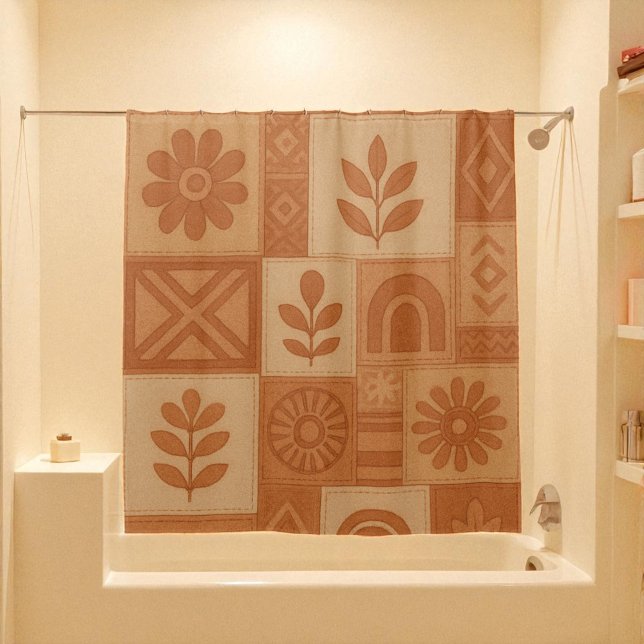 Rideaux De Douche Terracotta Patchwork Quilt Rustic Farmhouse Floral (Terracotta Patchwork Quilt Rustic Farmhouse Floral Shower Curtain)