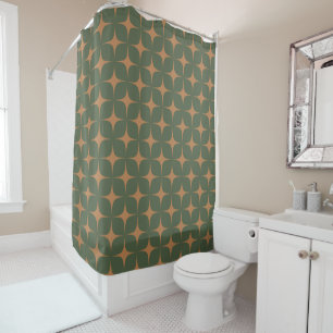Rideaux De Douche Terracotta Vert Profond Mi-Siècle Moderne Boho
