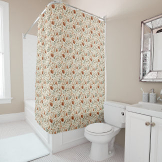 Rideaux De Douche Terracotta Vert Rouille Botanique Floral Cottageco