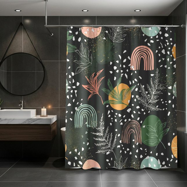 Rideaux De Douche Terrazzo Abstrait Moderne & Collage Botanique  (Créateur téléchargé)