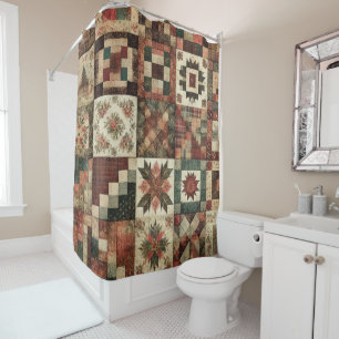 Rideaux De Douche Terre cuite Patchwork Quilt Rustique Retro Floral
