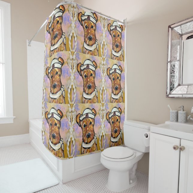 RIDEAUX DE DOUCHE TERRIER AIREDALE   (En situation)