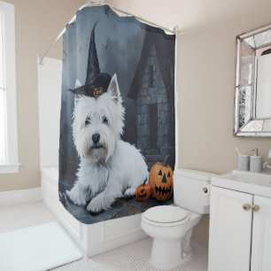Rideaux De Douche Terrier blanc West Highland Pumpkin Halloween 