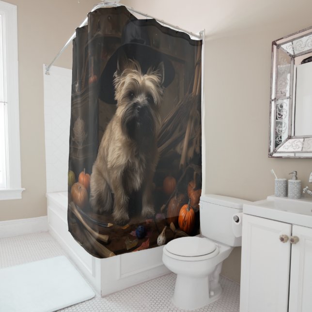 Rideaux De Douche Terrier Cairn Citrouilles Halloween Épouvantable (En situation)