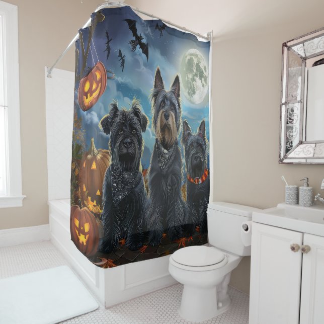Rideaux De Douche Terrier Écossais Halloween Effrayant (En situation)